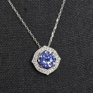 Sterling Silver Dark Blue CZ Pendant Necklace
